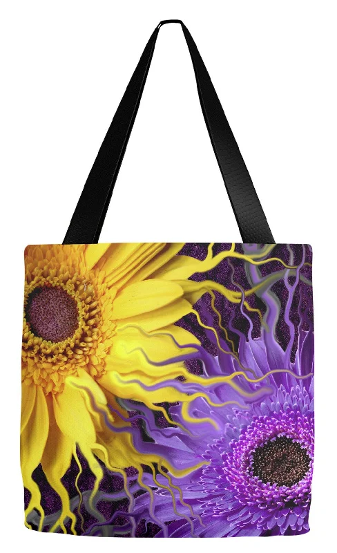 Stylish Statements Purple and Yellow Daisy Art Tote Bag - Daisy Yin Daisy Yang Everyday Bags, Budget-Friendly