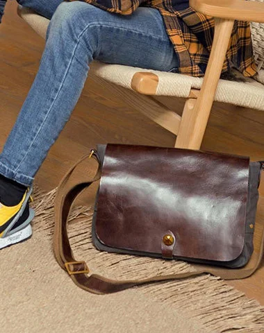 Cool Black Canvas Leather Mens Brown Courier Bag Messenger Bags Casual Postman Bags for Men Fashionable Handbags, Limited-Time Deals