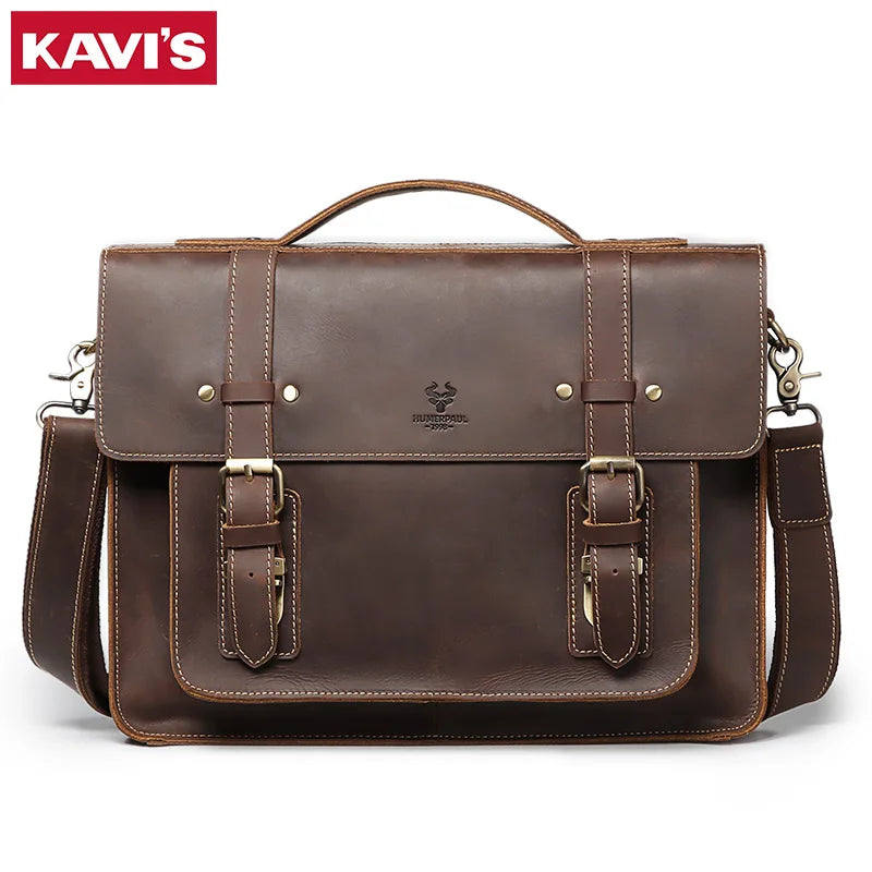 KAVIS Genuine Leather  Coffee Briefcase/Laptop Travel Bag. Best Handbag Sale Of The Season