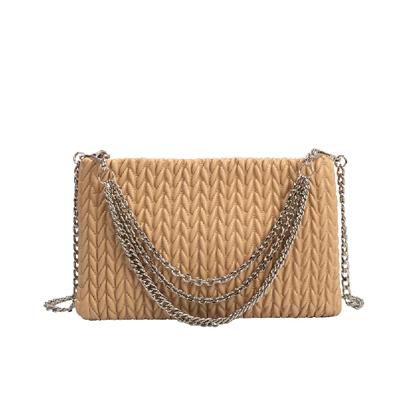 Style Revolution Erin Tan Padded Quilted Crossbody Clutch - FINAL SALE Classic And Modern Handbags Now More Affordable