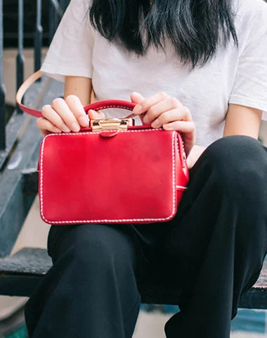 Bags For Sporty And Athletic Styles Handmade Womens Red Leather Doctor Handbag Purse Small Side Bag Doctor Bags for Women Stylish Totes, Special Discounts
