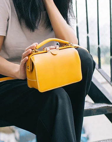 Contemporary Fashion Sale Handmade Womens Yellow Leather Doctor Handbag Purse Small Side Bag Doctor Bags for Women Carry Elegance For Less