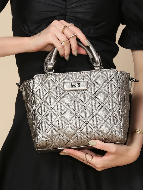 Season Sale Women Pewter Textured Shoulder Bag With Quilted Detailing Stylish And Functional Bags Now At Reduced Rates